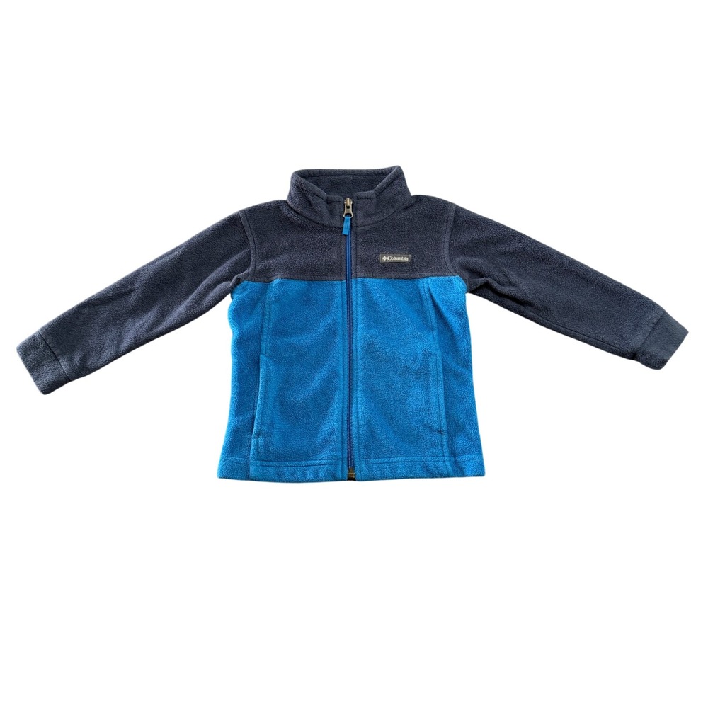 Columbia Boys 3T Blue Navy Colorblock Full Zip Fleece Jacket Mock Neck Soft Warm
